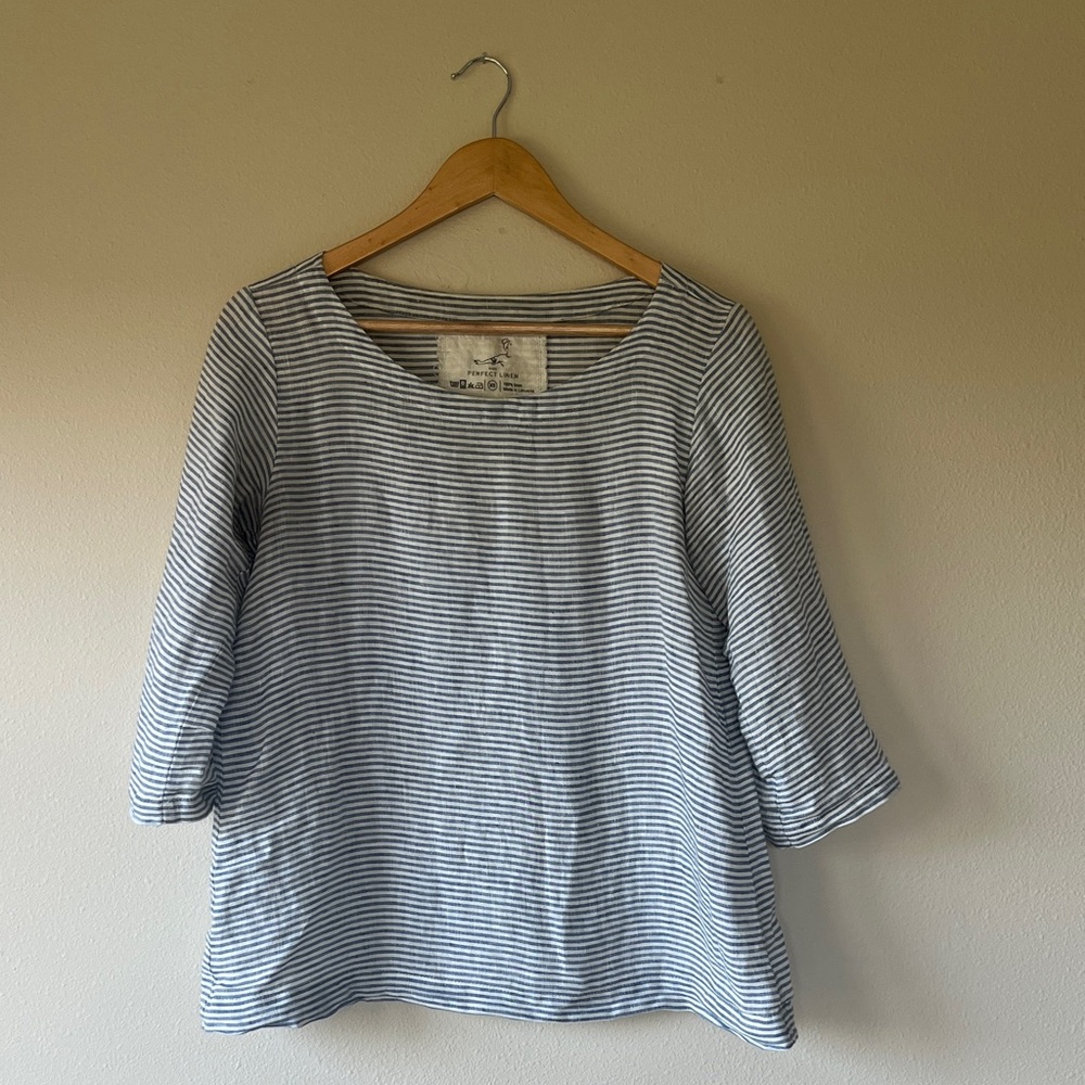 NotPerfectLinen Striped January Top - Blue and White
